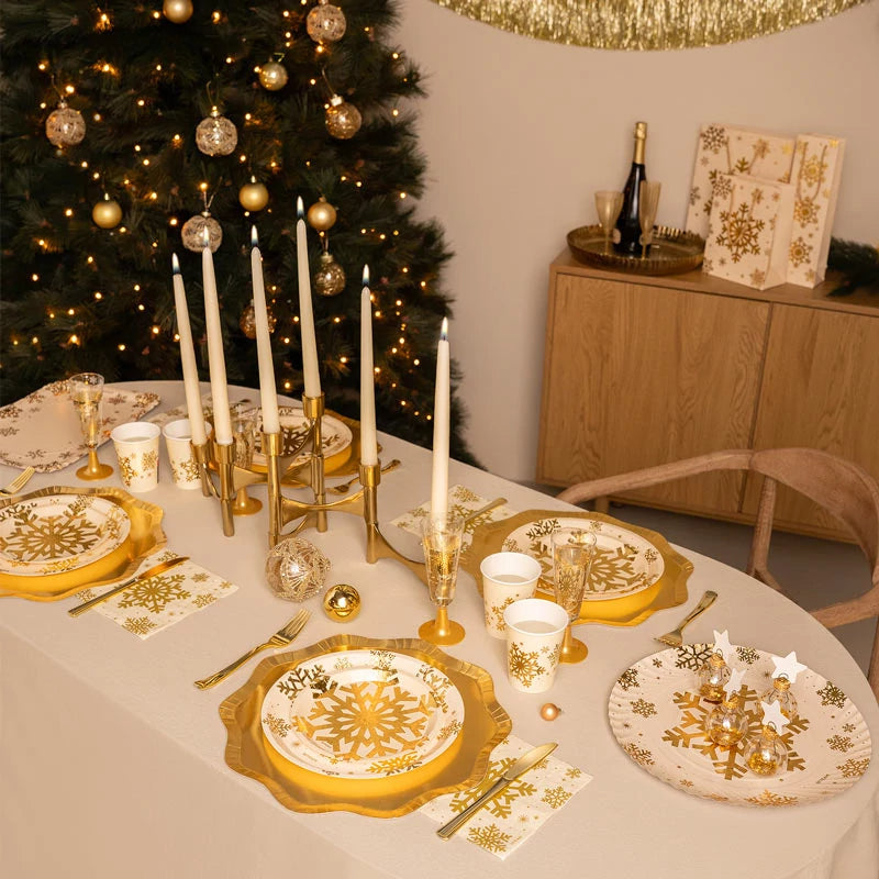Vaso Cartón Navidad 270 cc Copo de Nieve Oro Glitter