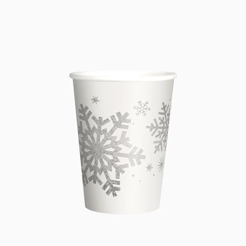 Gobelet en Carton de Noël 270 cc Flocon de Neige Argent Pailleté