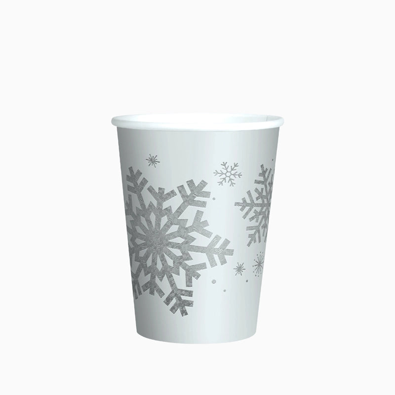 Bicchiere di carta natalizio 270 cc Fiocco di neve Argento Glitter