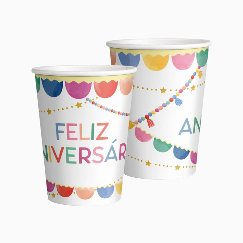 Paper Cup Balloons 270 cc 'Happy Anniversary' - Portuguese