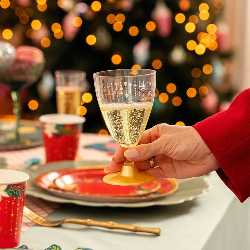 Wiederverwendbares Wein-/Wasserglas aus Kunststoff PS 220 cc Goldsterne Weihnachtsschmuck