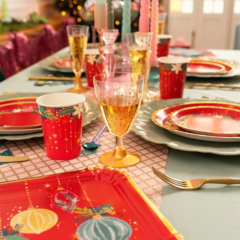 Xícara de vinho/água de plástico reutilizável PS 220cc Gold Stars Ornamentos de Natal