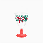 Copa Vino/Agua Plástico Reutilizable PS 220 cc Navidad Acebo y Lazo Rojo