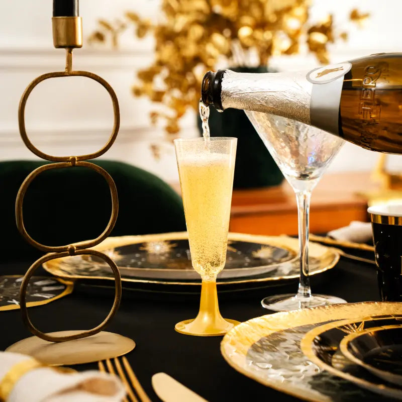 Copa Cava Plástico Reutilizable PP 150 cc Nochevieja Glitter Oro