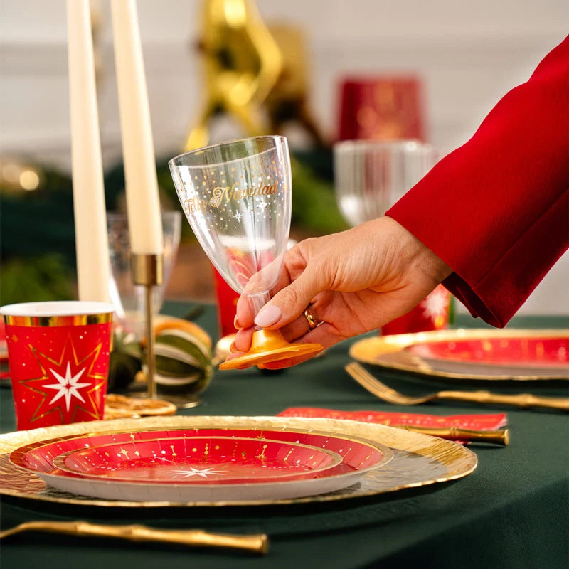 Copa Vino/Agua Plástico Reutilizable PS 220 cc Feliz Navidad Oro