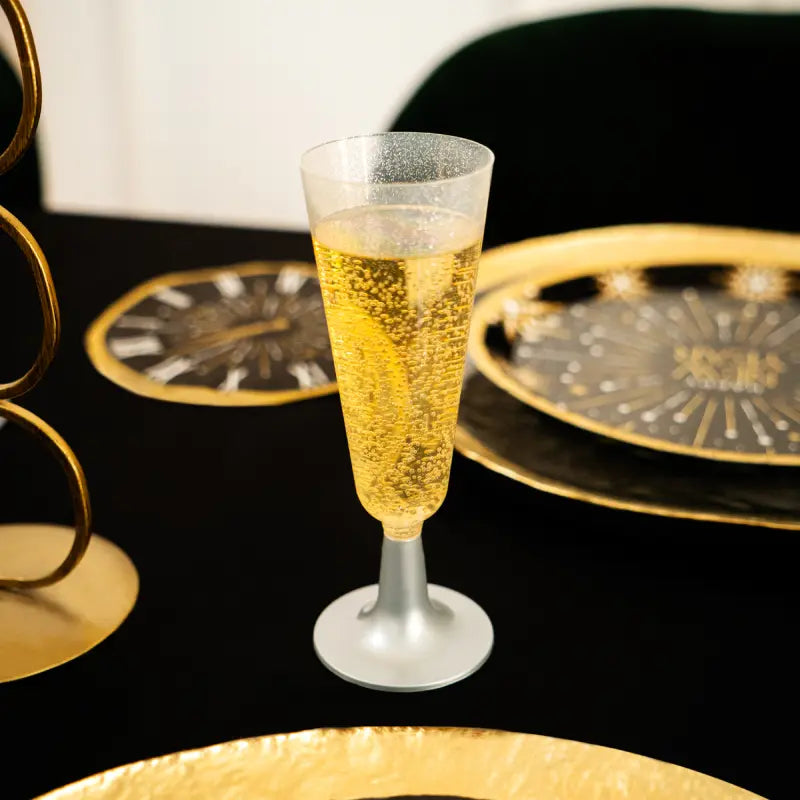 Copa Cava Plástico Reutilizable PP 150 cc Nochevieja Glitter Plata