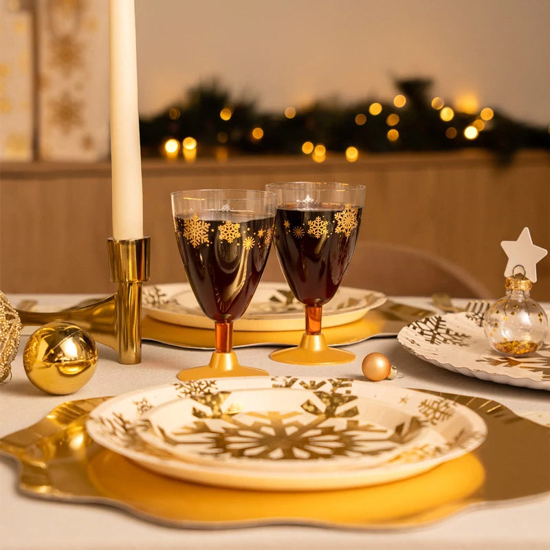 Wiederverwendbarer Wasser-/Weinbecher aus Kunststoff PS Weihnachten 220 cc Schneeflocke Gold Glitzer