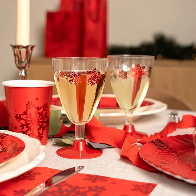Inspiracion con Bicchiere Acqua/Vino in Plastica Riutilizzabile PS Natale 220 cc Fiocco di Neve Glitter Rosso