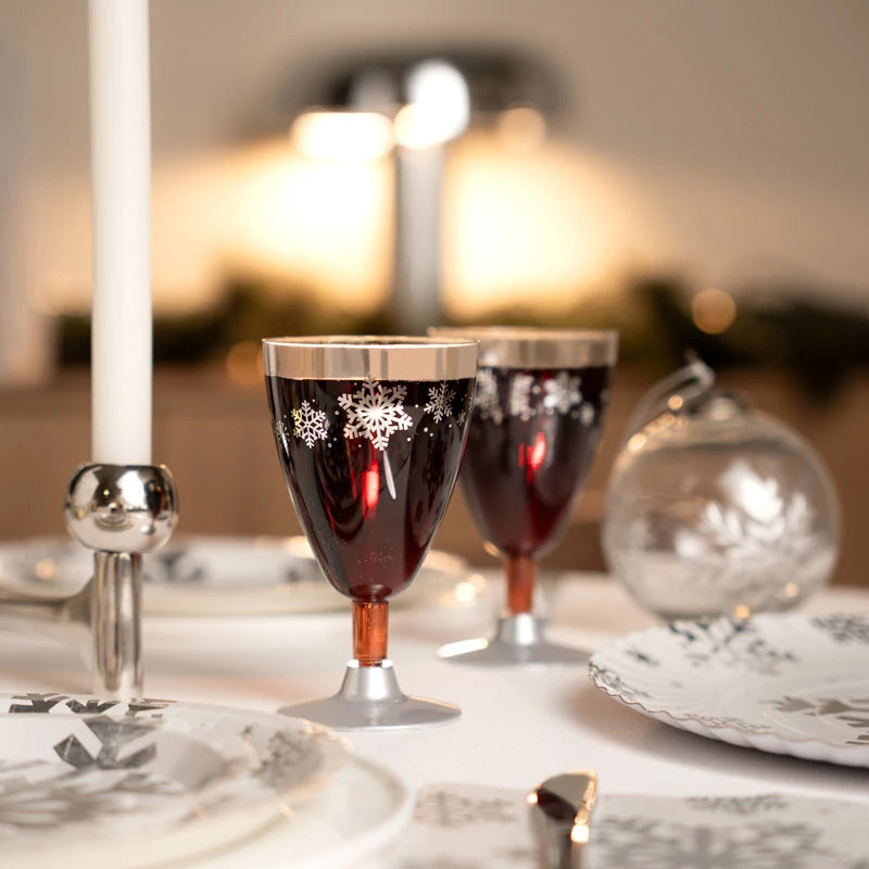Copa Agua/Vino Plástico Reutilizable PS Navidad 220 cc Copo de Nieve Plata Glitter