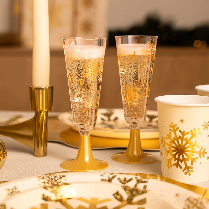 Plástico reutilizável Cava Glass PS 150 cc Snowflake Gold Glitter