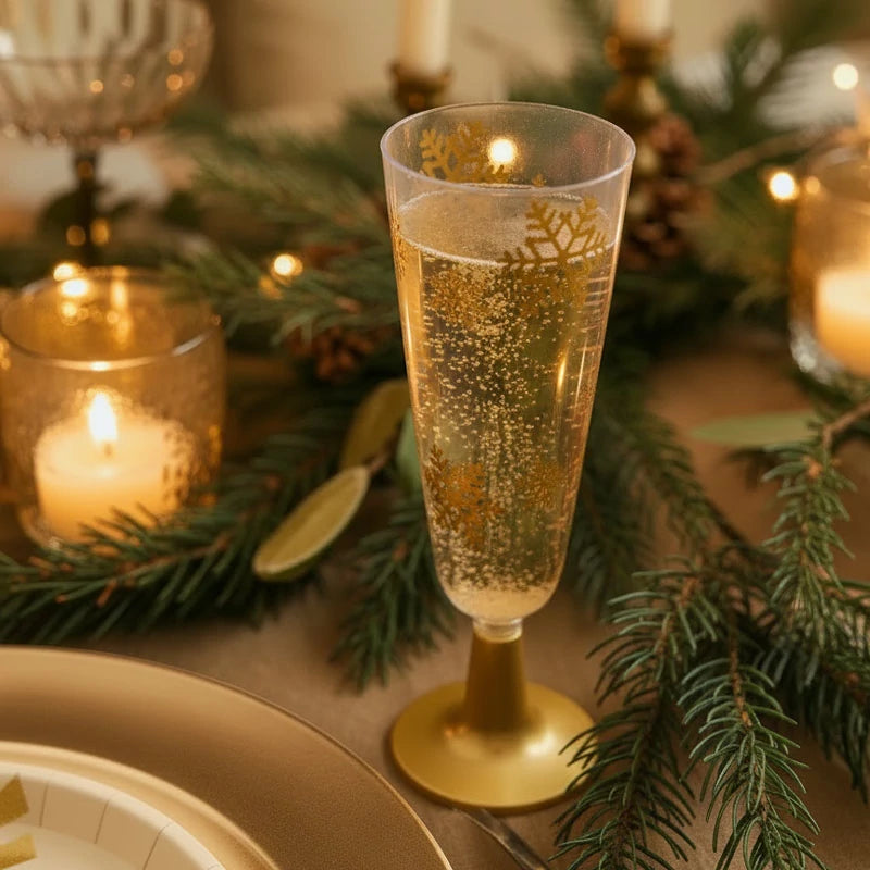 Plástico reutilizável Cava Glass PS 150 cc Snowflake Gold Glitter