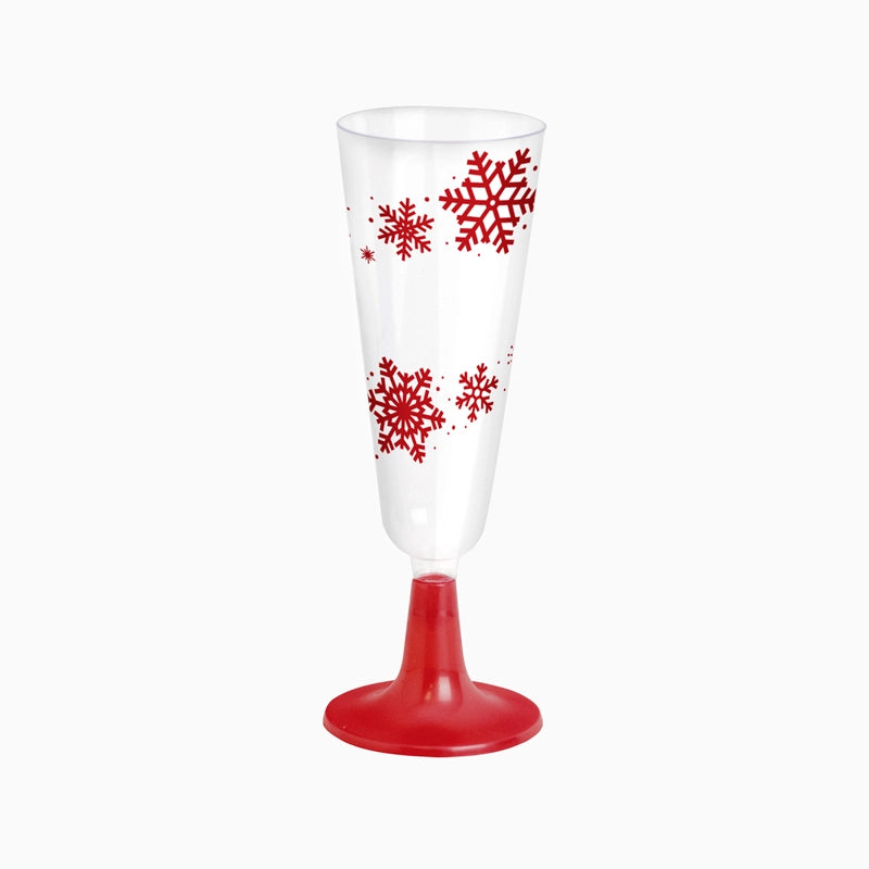 Wiederverwendbares Cava-Glas aus Kunststoff, PS, 150 ml, rote Glitzer-Schneeflocke