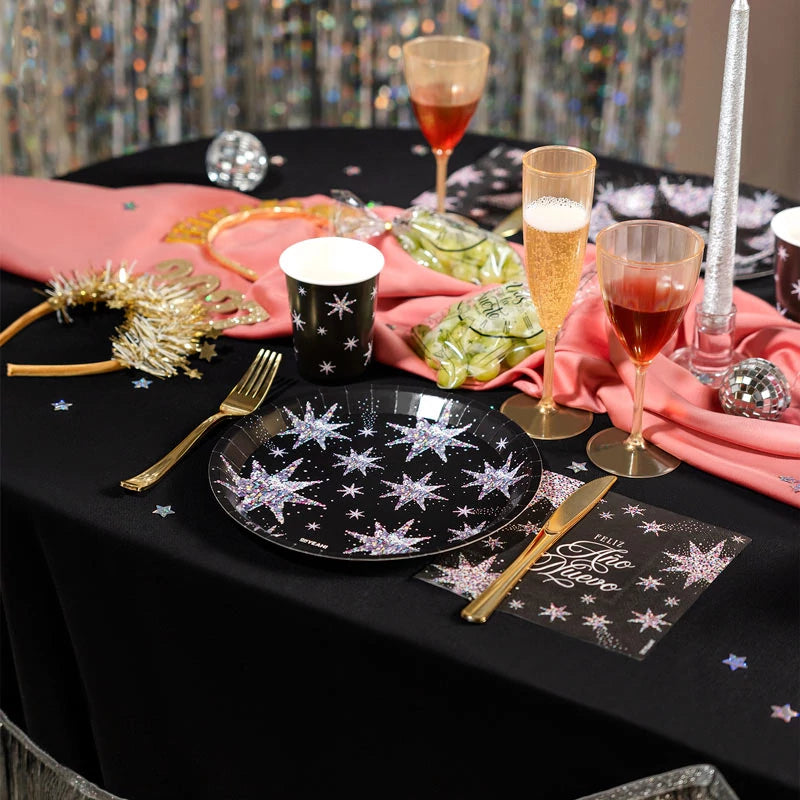 Inspiracion con Plato Cartón Llano Navidad Ø 23 cm Estrellas de Nochevieja