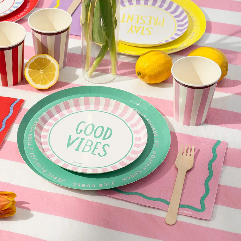 Kit Table Premium 12 Personnes Happy Vibes Bleu 64 pièces