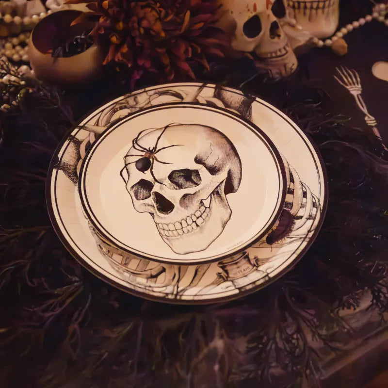 Crânio de papelão sobremesa redonda Ø 17 cm Halloween