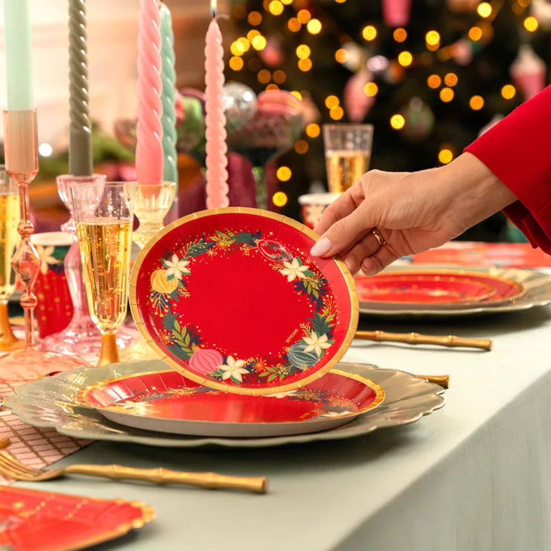 Plato Cartón Llano Postre Navidad Ø 17 cm Ornaments