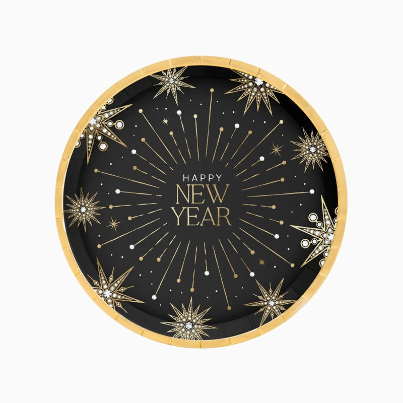 Plato Cartón Llano Redondo Ø 23 cm Nochevieja 'Happy New Year'