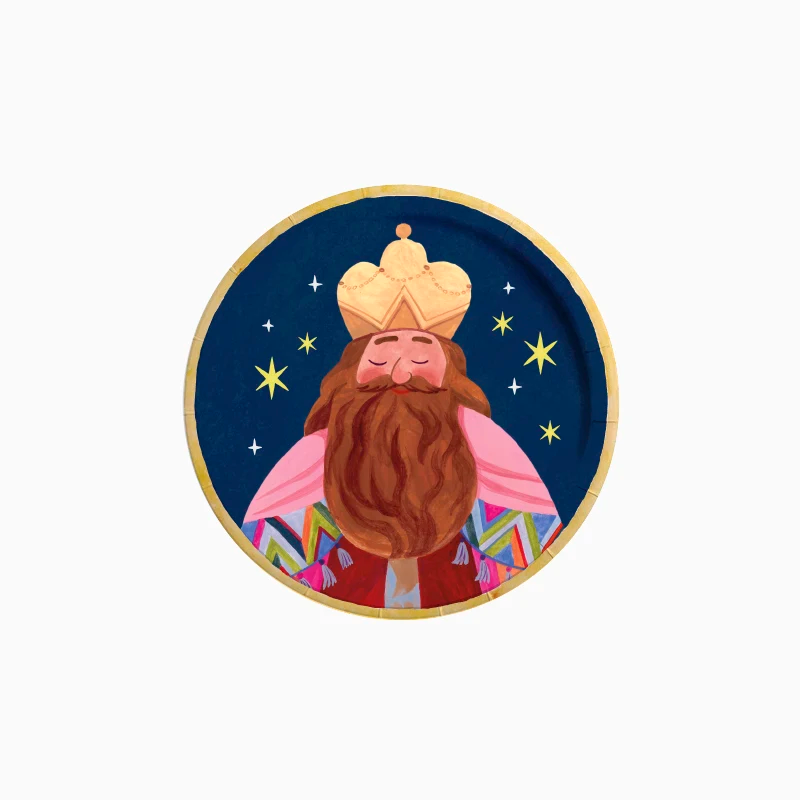 Plato Cartón Llano Redondo Postre Ø 17 cm Noche de Reyes Magos