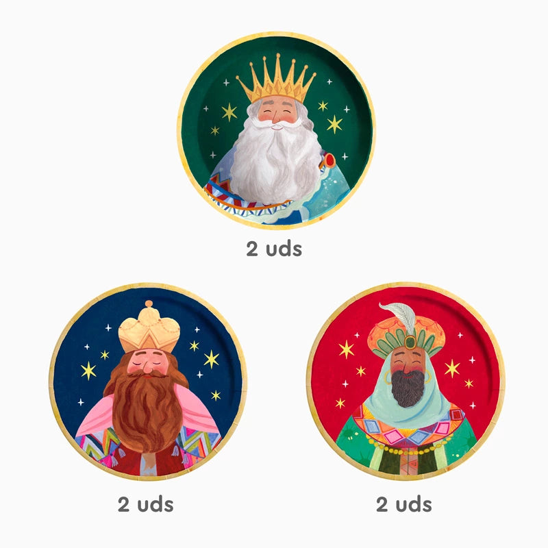 Plato Cartón Llano Redondo Postre Ø 17 cm Noche de Reyes Magos