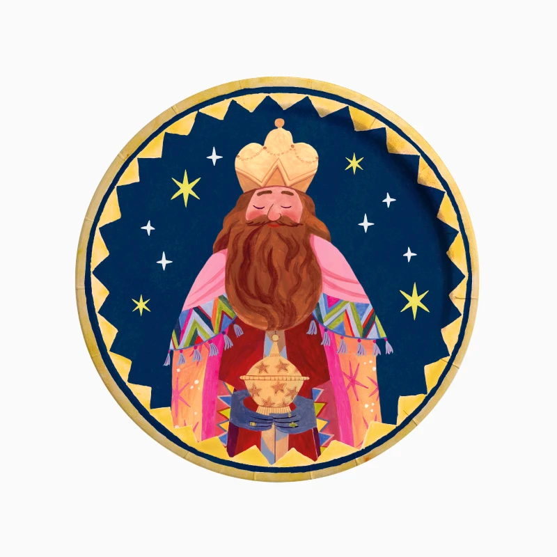 Plato Cartón Llano Redondo Ø 23 cm Noche de Reyes Magos