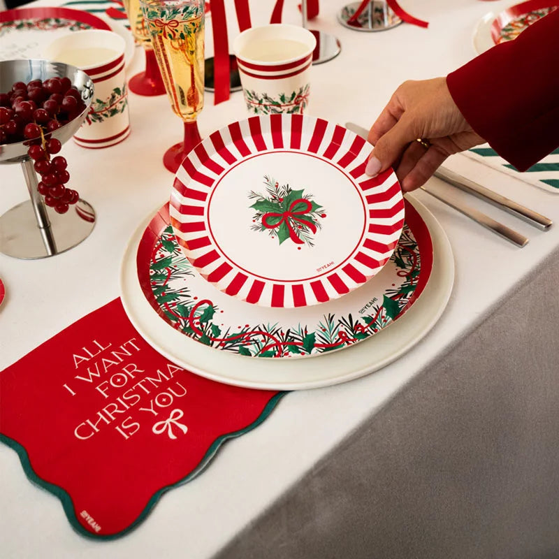 Flacher runder Dessertteller aus Pappe Ø 18 cm Alles was ich mir zu Weihnachten wünsche
