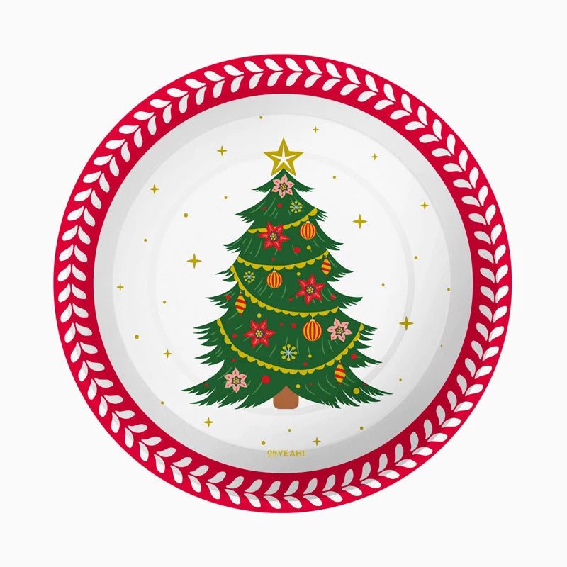 ✨ Weihnachtsteller aus Pappe, flach, rund, Ø 23 cm, Tanne, 6 Stück – Oh Yeah!