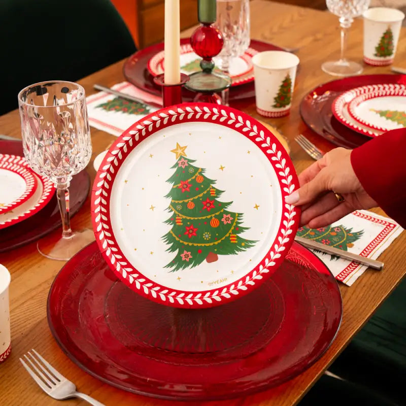 Plato Cartón Llano Navidad Ø 23 cm Abeto