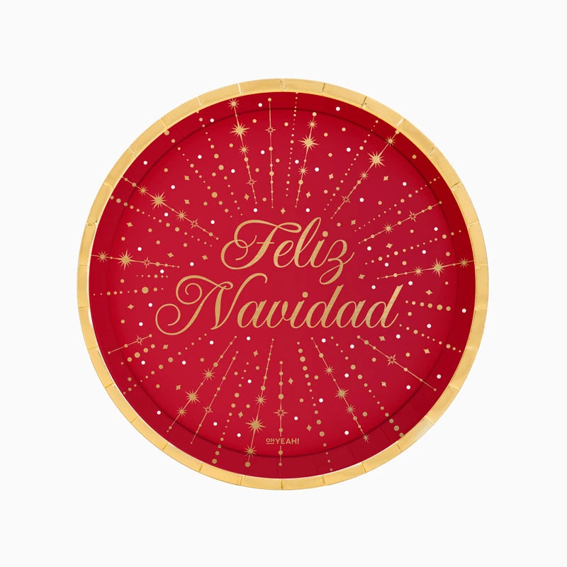 Plato Cartón Llano Navidad Ø 23 cm Feliz Navidad