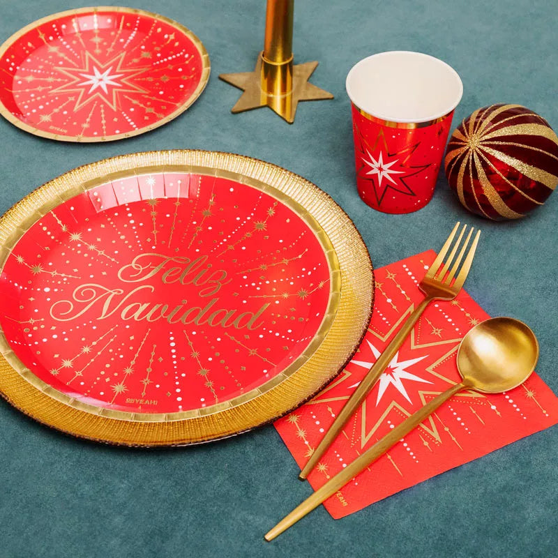 Plato Cartón Llano Navidad Ø 23 cm Feliz Navidad