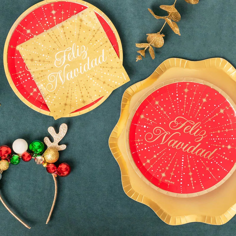 Bandeja de base redonda de cartão liso Ø 33 cm com forma de estrela metálica dourada