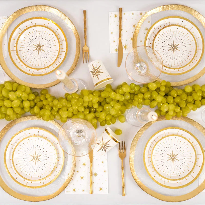 Kit Mesa Basic Navidad 6 Personas Blanco y Dorado 48 piezas