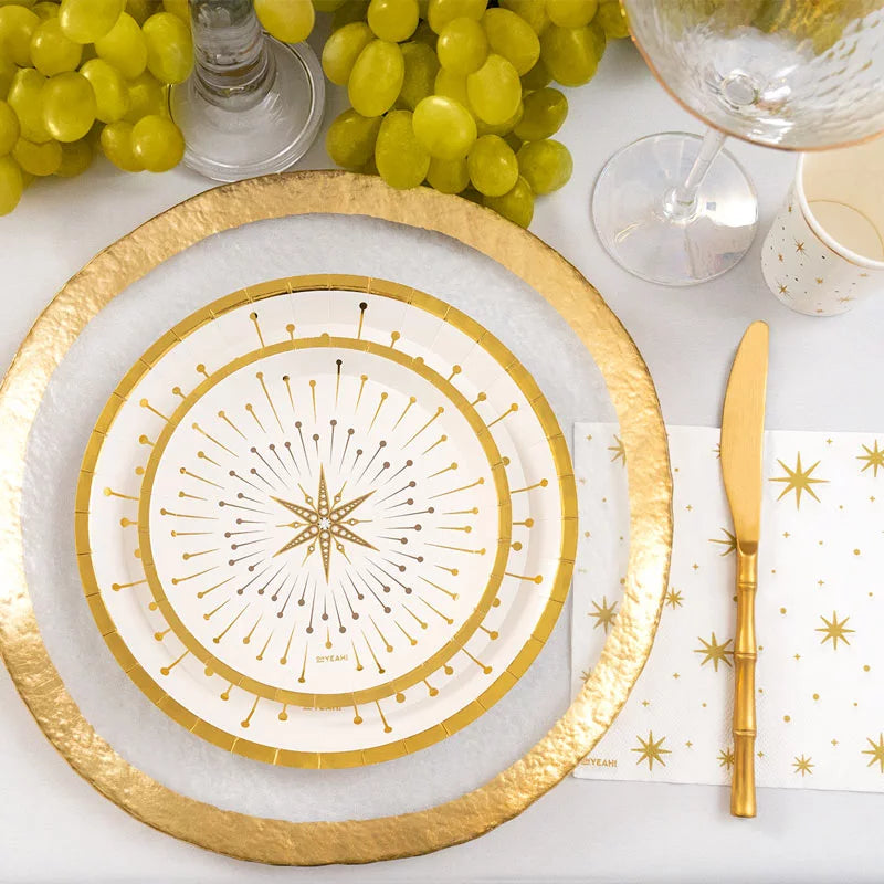 Kit Mesa Basic Navidad 6 Personas Blanco y Dorado 48 piezas