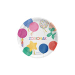 Prato de sobremesa plano de cartão com balões Ø 18 cm 'Zorionak' - Basco