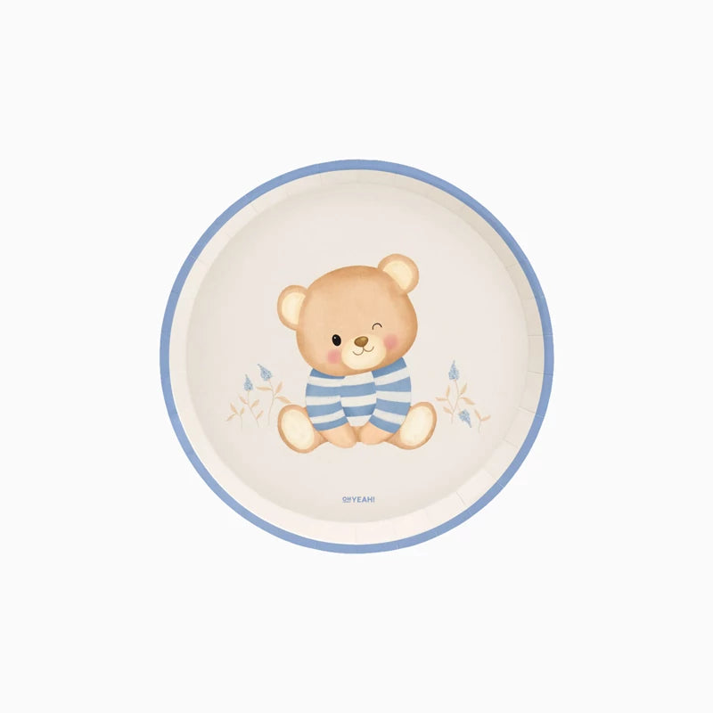 Prato de sobremesa plano em cartão Ø 17 cm Urso Bebé Azul