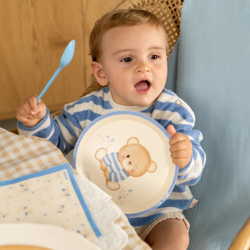 Inspiracion con Plato Cartón Llano Postre Ø 17 cm Baby Osito Azul