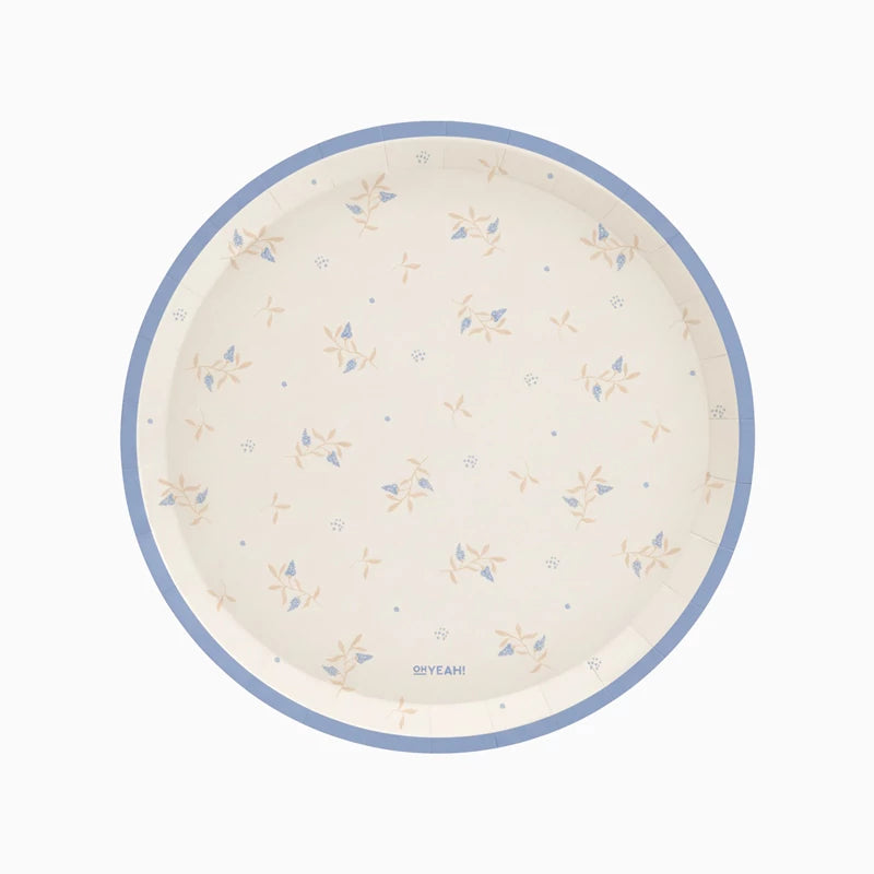 Prato plano de cartão Ø 23 cm Urso Bebé Floral Azul