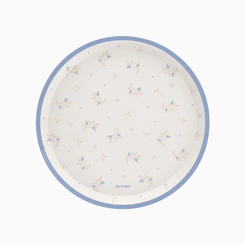 Plato Cartón Llano Ø 23 cm Floral Azul