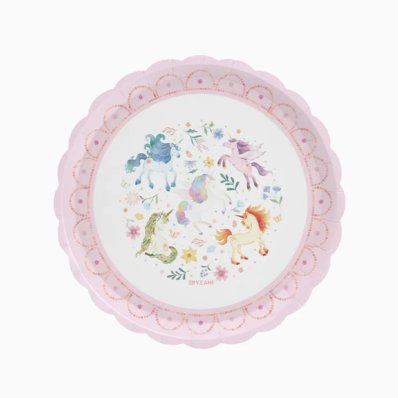 Plato Cartón Llano Ø 23 cm Unicornios Mágicos