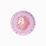 Plato Cartón Llano Postre Ø 17 cm Unicornio Baby Rosa
