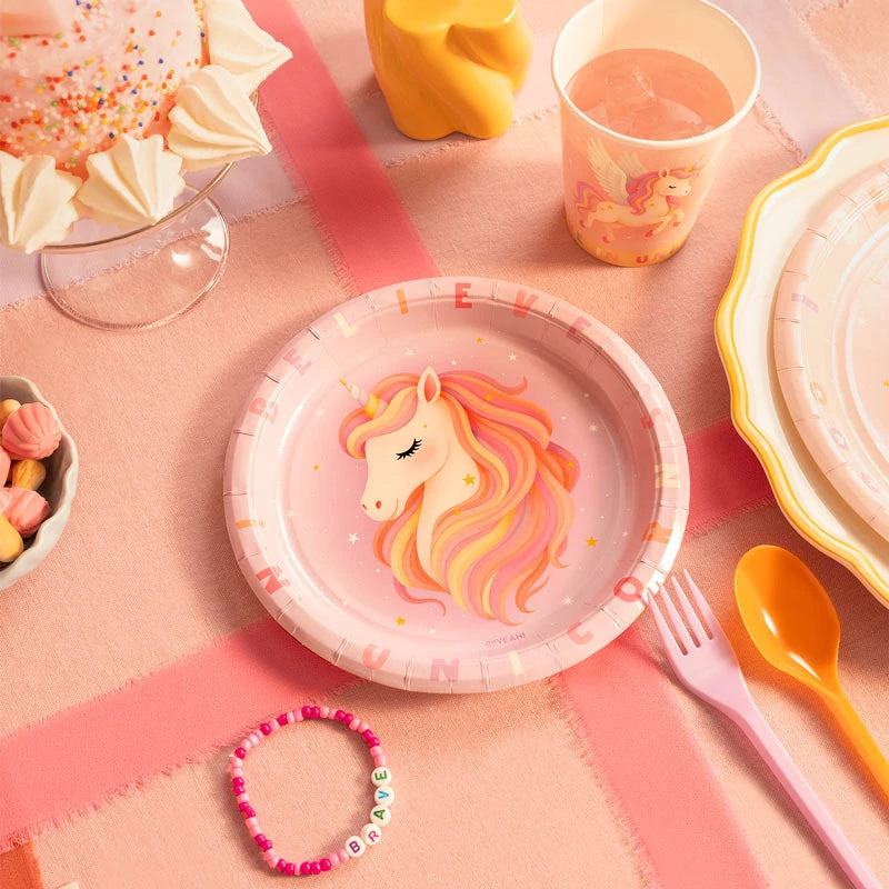 Inspiracion con Plato Cartón Llano Ø 23 cm Unicornio Baby Rosa
