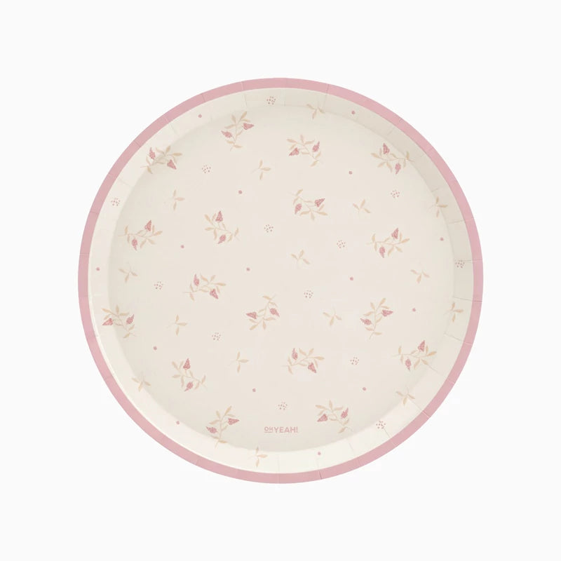 Prato plano de cartão Ø 23 cm Urso Bebé Floral Rosa