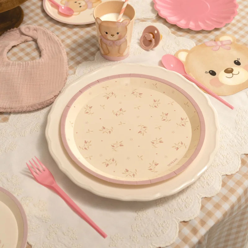 Inspiracion con Plato Cartón Llano Ø 23 cm Floral Rosa
