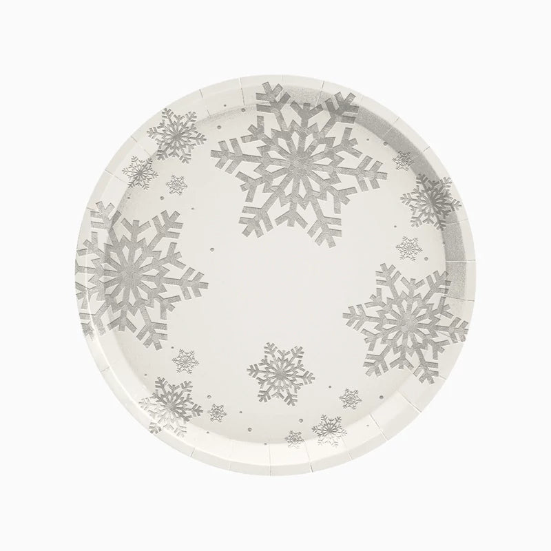 Prato de Cartão Plano de Natal Ø 23 cm Floco de Neve Prata Brilhante
