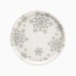 Plato Cartón Llano Navidad Ø 23 cm Copo de Nieve Plata Glitter