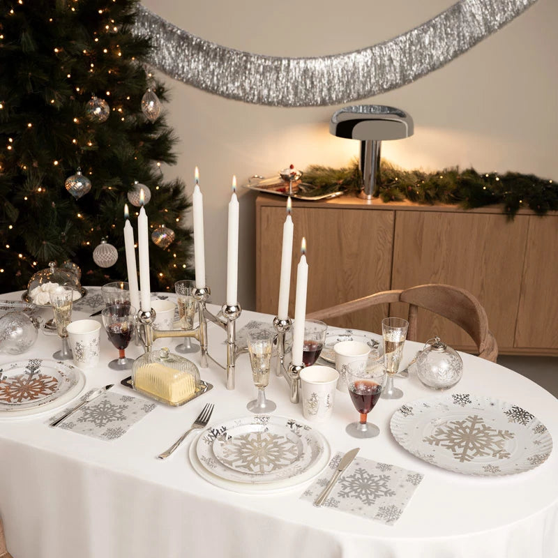 Vaso Cartón Navidad 270 cc Copo de Nieve Plata Glitter