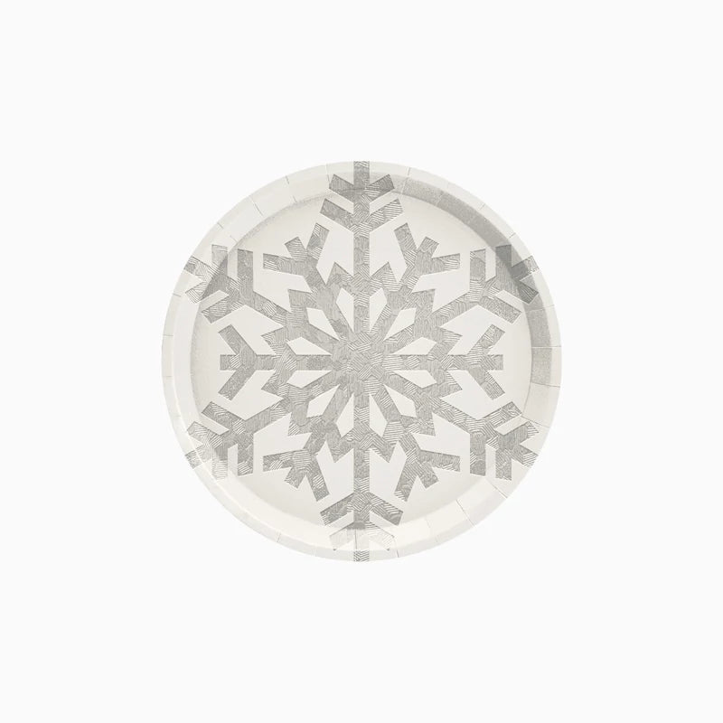 Prato Plano de Cartão Sobremesa de Natal Ø 17 cm Floco de Neve Prata Brilhante