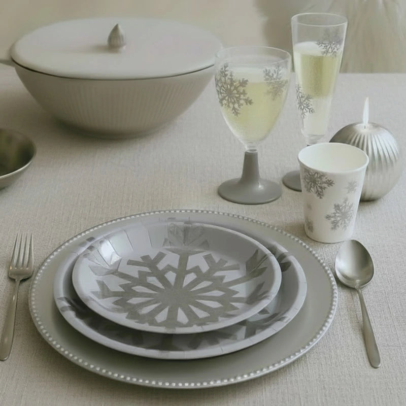 Verre à cava en plastique réutilisable PS 150 cc flocon de neige argent pailleté