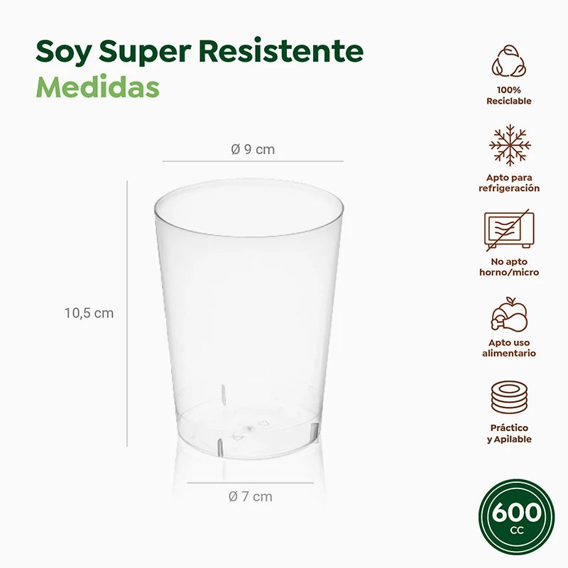 Inspiracion con Vaso Plástico PP Reutilizable 600 cc Transparente (4 uds)