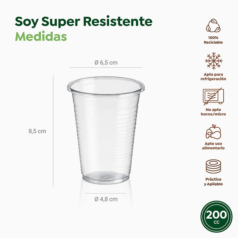 Vaso Plástico PP Irrompible 200 cc Transparente (50 uds)