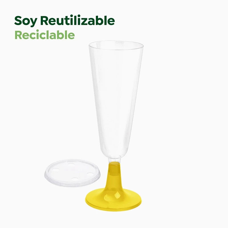 Reusable plastic cava cup pp 150 cc with gold lid (4 units)